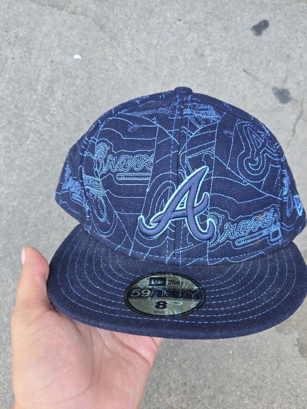 Atlanta Braves New Era Fitted Hat 59Fifty Sz 8, Rare Blue Space Edition
